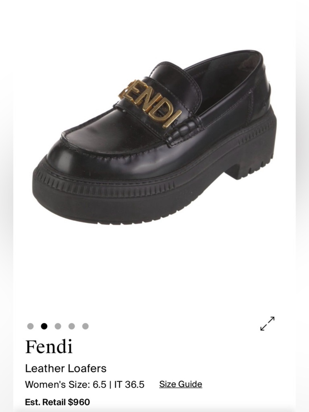 Fendi Black Leather Kids Loafer with Gold FF Lettering
